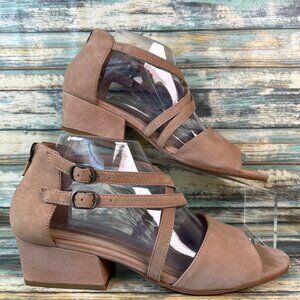 Eileen Fisher Kyra Womens Dress Sandal Size 9 Tan Suede Block Heel Zip Up Ladies